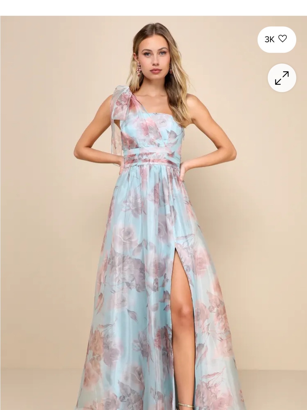 NWT Lulu's Dramatically Lovely Blue Floral One-Shoulder Maxi Dress